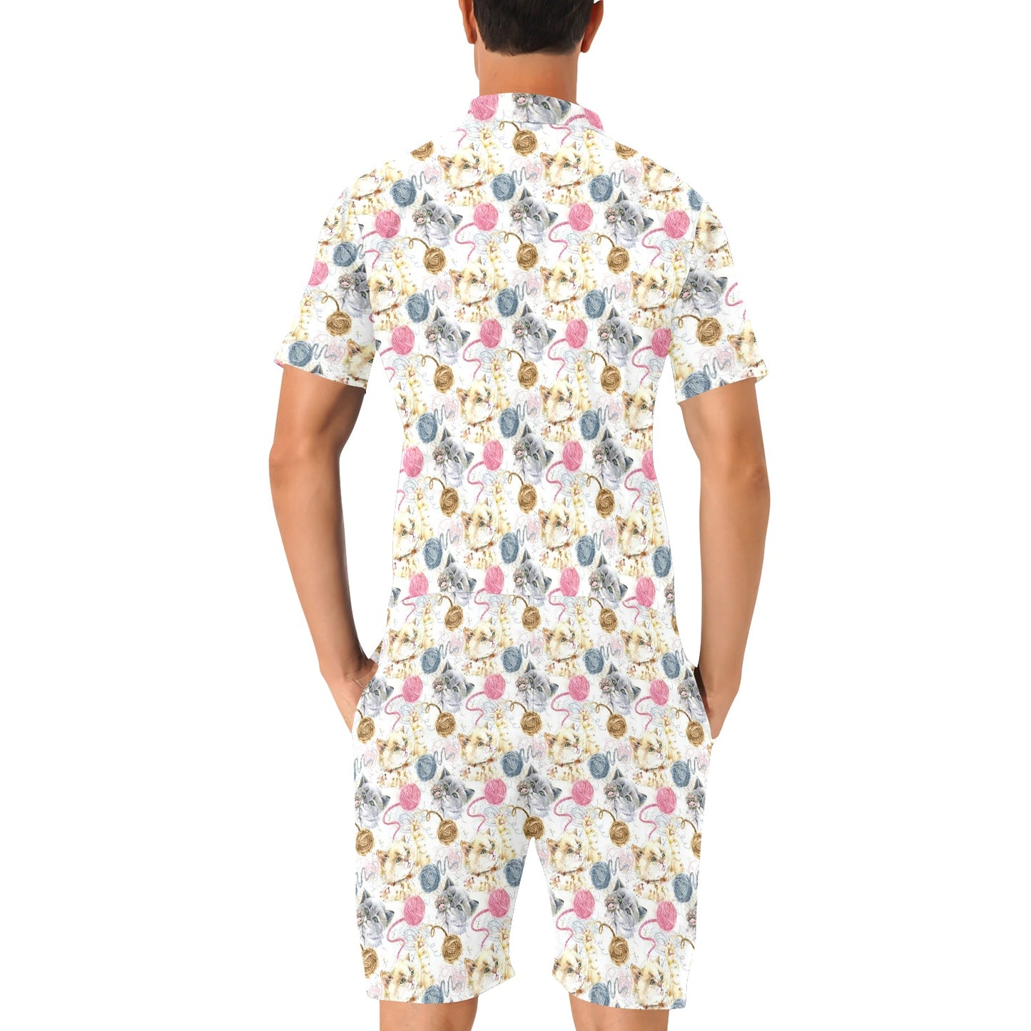Cat Playing Yarn Pattern Print Design 07 Men's Romper