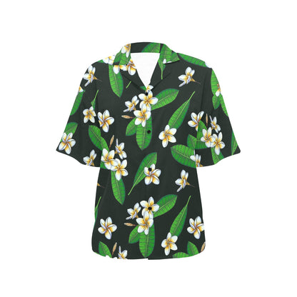 White Plumeria Pattern Print Design PM023 Women's Hawaiian Shirt