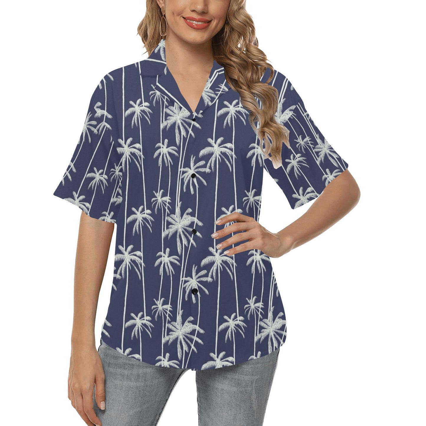 Palm Tree Pattern Print Design PT06 Women's Hawaiian Shirt