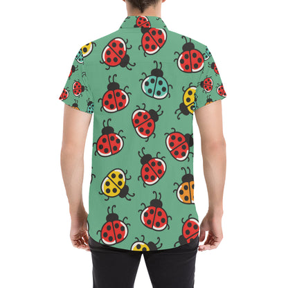 Ladybug Pattern Print Design 02 Men's Short Sleeve Button Up Shirt