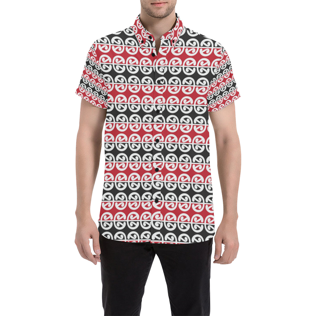 Maori Classic Themed Design Print Men's Short Sleeve Button Up Shirt