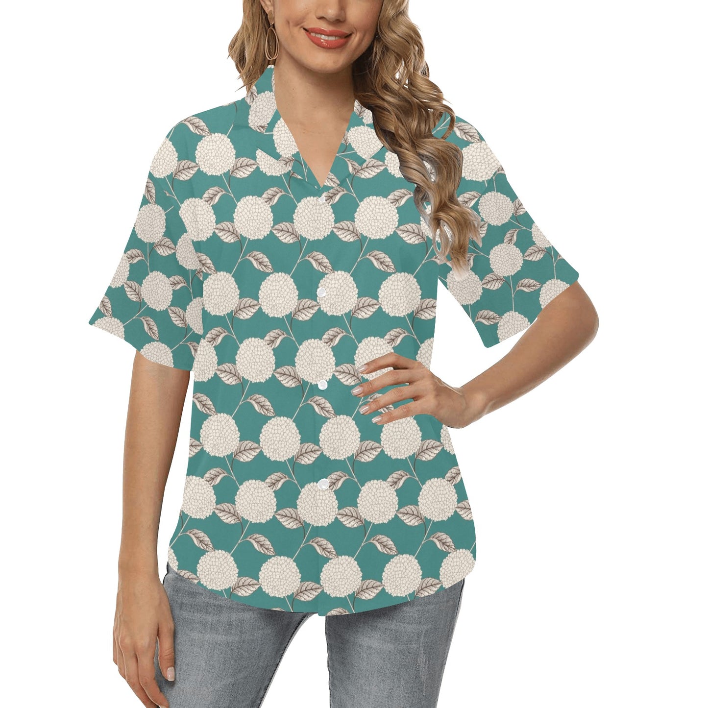 Hydrangea Pattern Print Design HD03 Women's Hawaiian Shirt