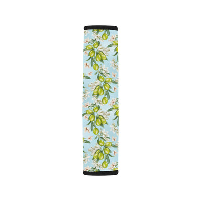 Elegant Olive Floral Print Car Seat Belt Cover