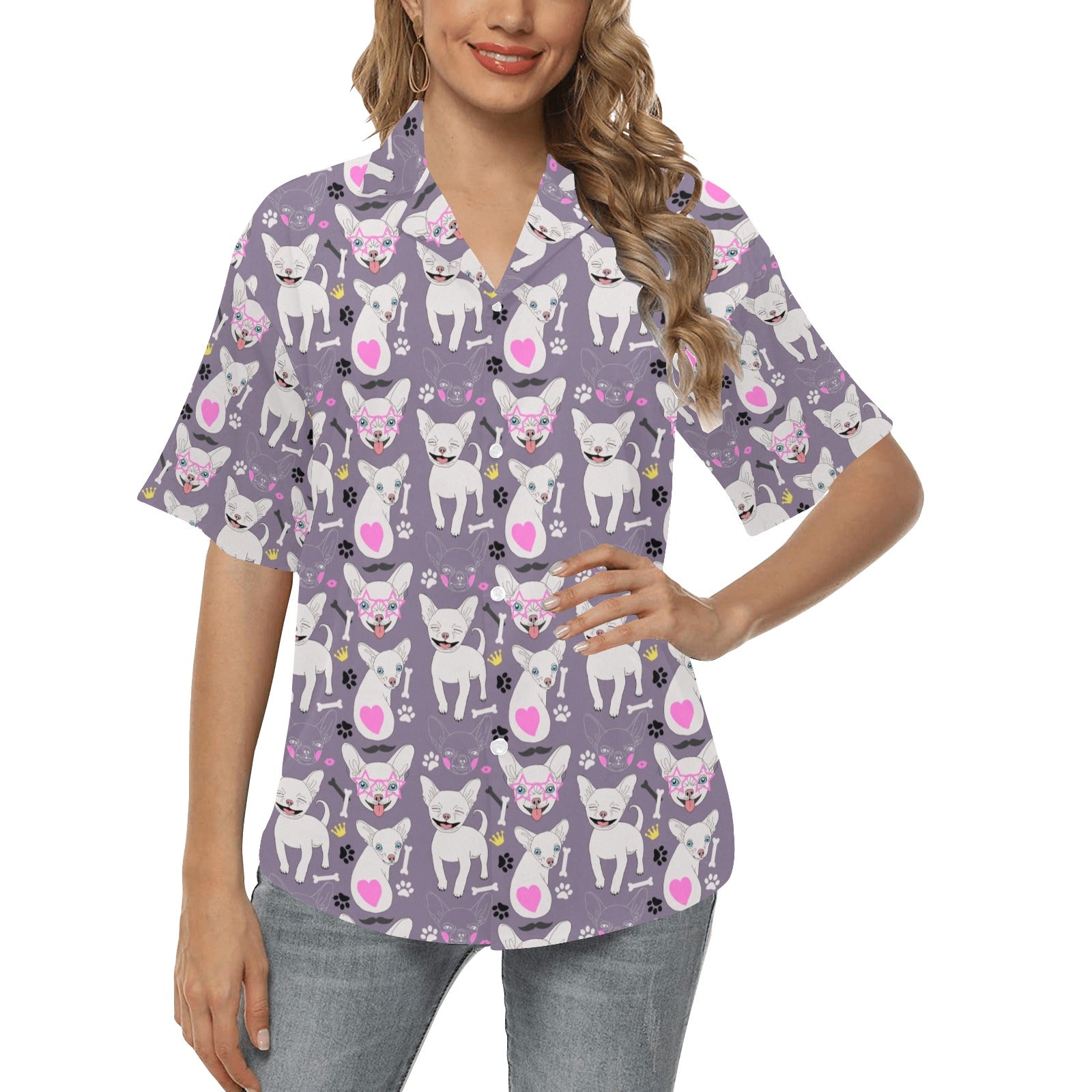 Chihuahua Happy Pattern Women's Hawaiian Shirt