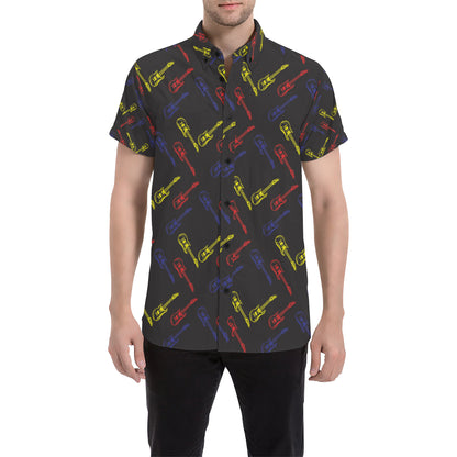Electric Guitar Pattern Print Design 03 Men's Short Sleeve Button Up Shirt