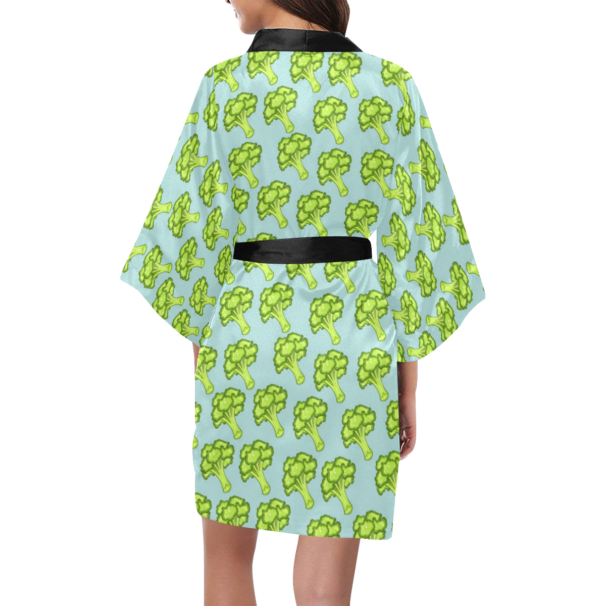 Broccoli Pattern Print Design 02 Women's Short Kimono