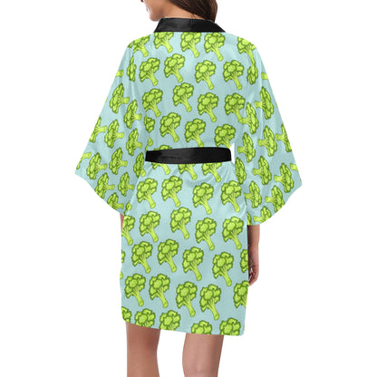 Broccoli Pattern Print Design 02 Women's Short Kimono