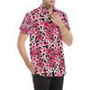 Flower Hawaiian Pink Red  Hibiscus Print Men's Short Sleeve Button Up Shirt