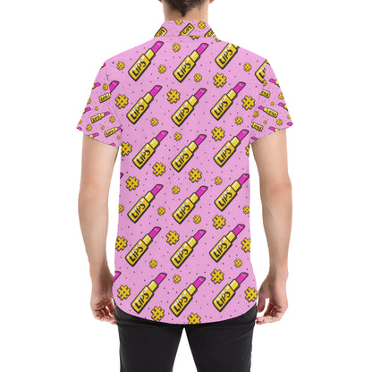 Lipstick Pattern Print Design LT03 Men's Short Sleeve Button Up Shirt