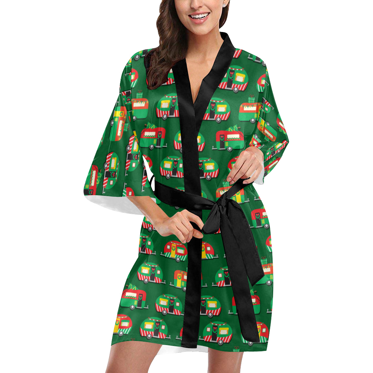 Camper Camping Christmas Themed Print Women Kimono Robe