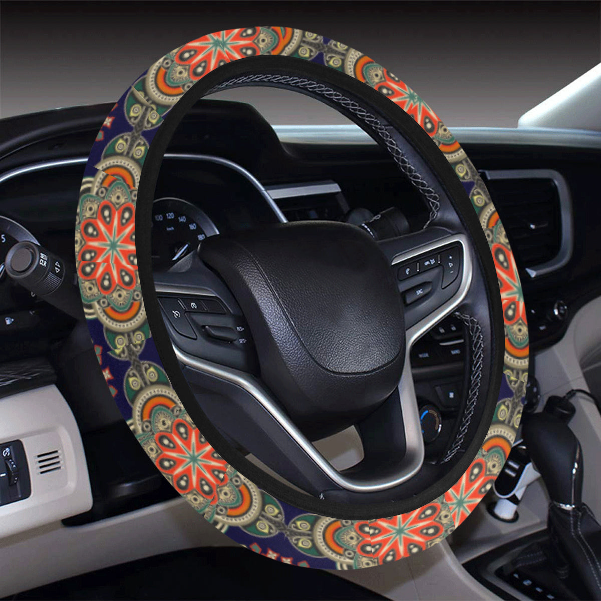 Ethnic Geometric Print Pattern Steering Wheel Cover with Elastic Edge