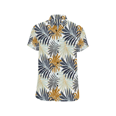 Colorful Tropical Palm Leaves Men's Short Sleeve Button Up Shirt