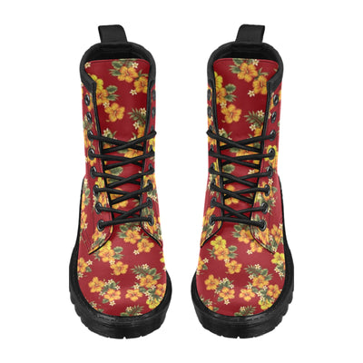 Orange Hibiscus Pattern Print Design HB026 Women's Boots