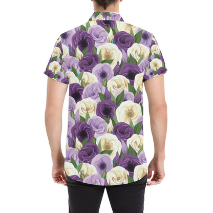 Lisianthus Pattern Print Design LT01 Men's Short Sleeve Button Up Shirt