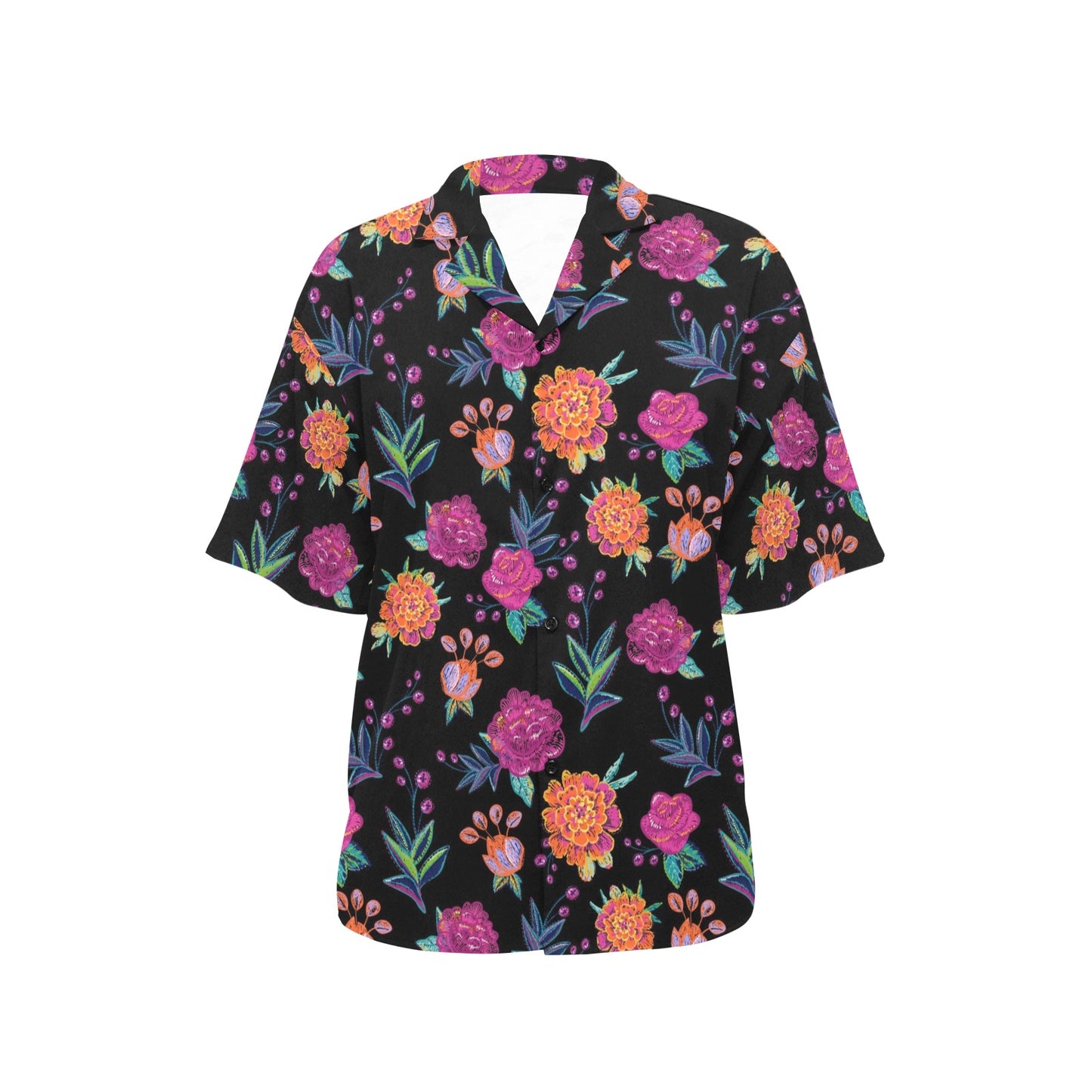 Marigold Pattern Print Design MR02 Women's Hawaiian Shirt