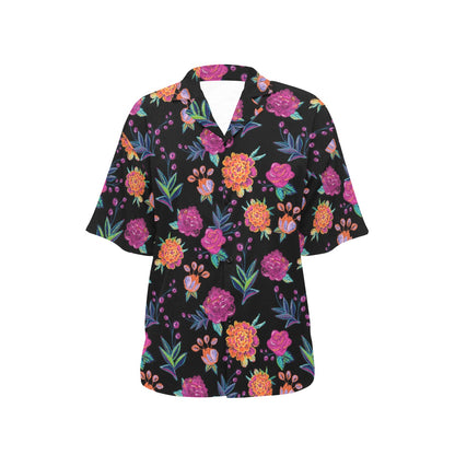 Marigold Pattern Print Design MR02 Women's Hawaiian Shirt
