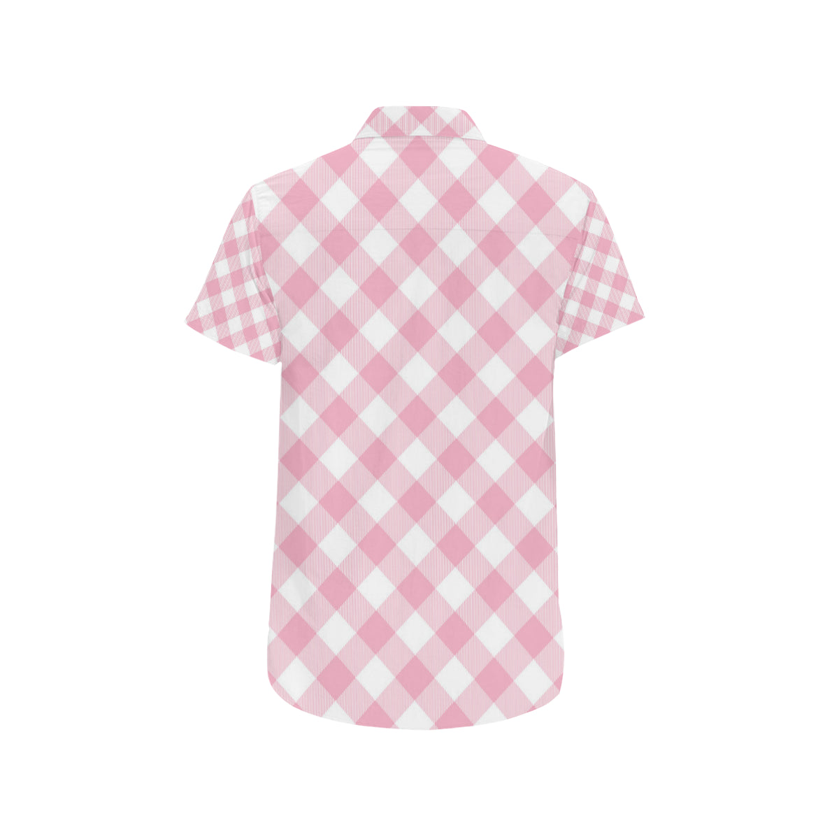 Gingham Pink Pattern Print Design 02 Men's Short Sleeve Button Up Shirt