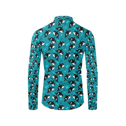 Whale Sea Design Themed Print Men's Long Sleeve Shirt