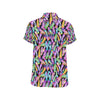 Neon Feather Pattern Print Design A02 Men's Short Sleeve Button Up Shirt