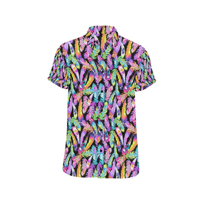 Neon Feather Pattern Print Design A02 Men's Short Sleeve Button Up Shirt