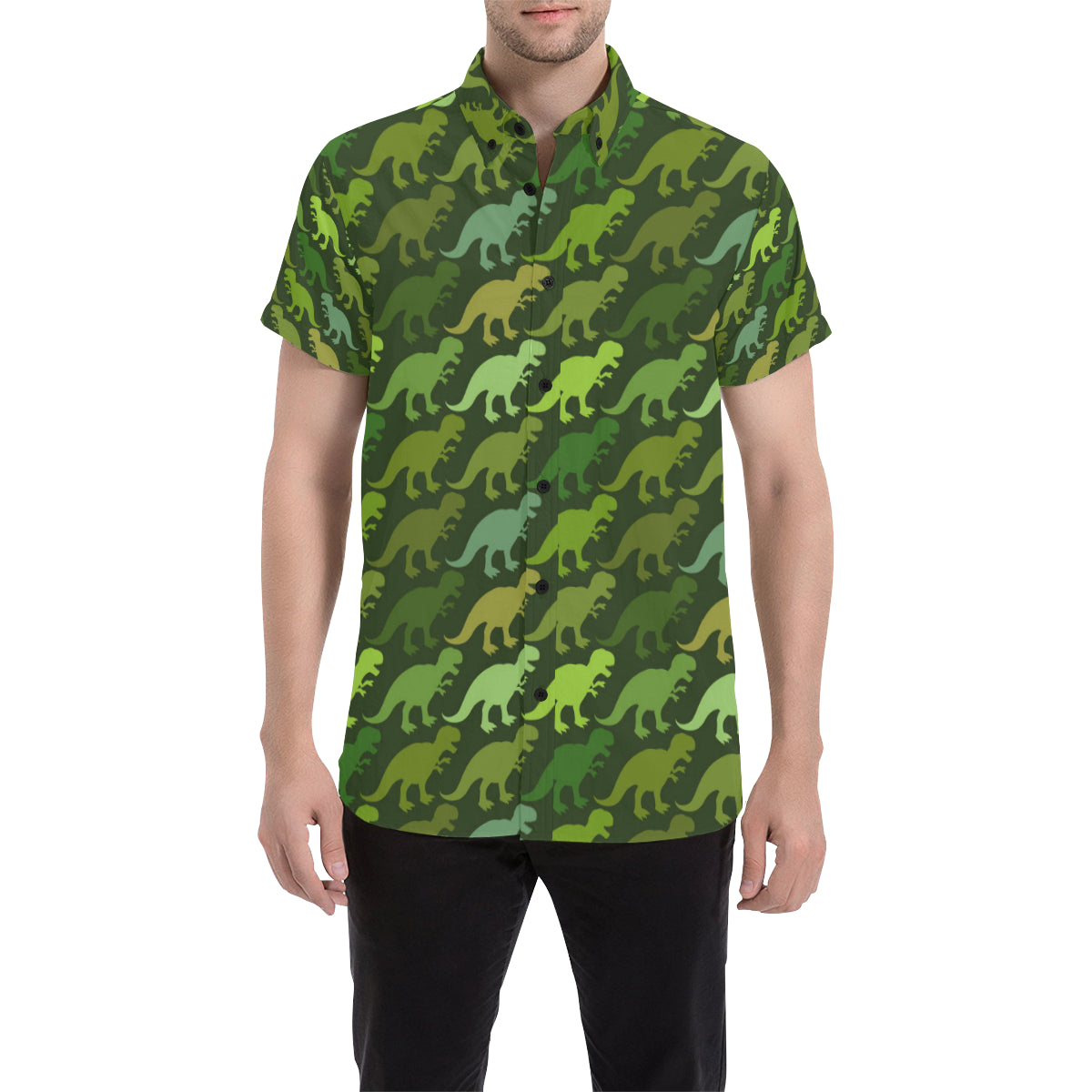 T Rex Pattern Print Design A03 Men's Short Sleeve Button Up Shirt