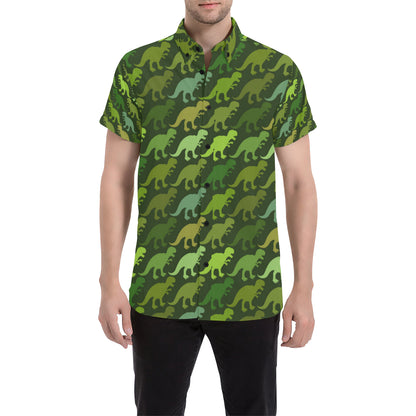 T Rex Pattern Print Design A03 Men's Short Sleeve Button Up Shirt