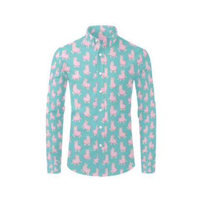 Alpaca Cartoon Design Themed Print Men's Long Sleeve Shirt