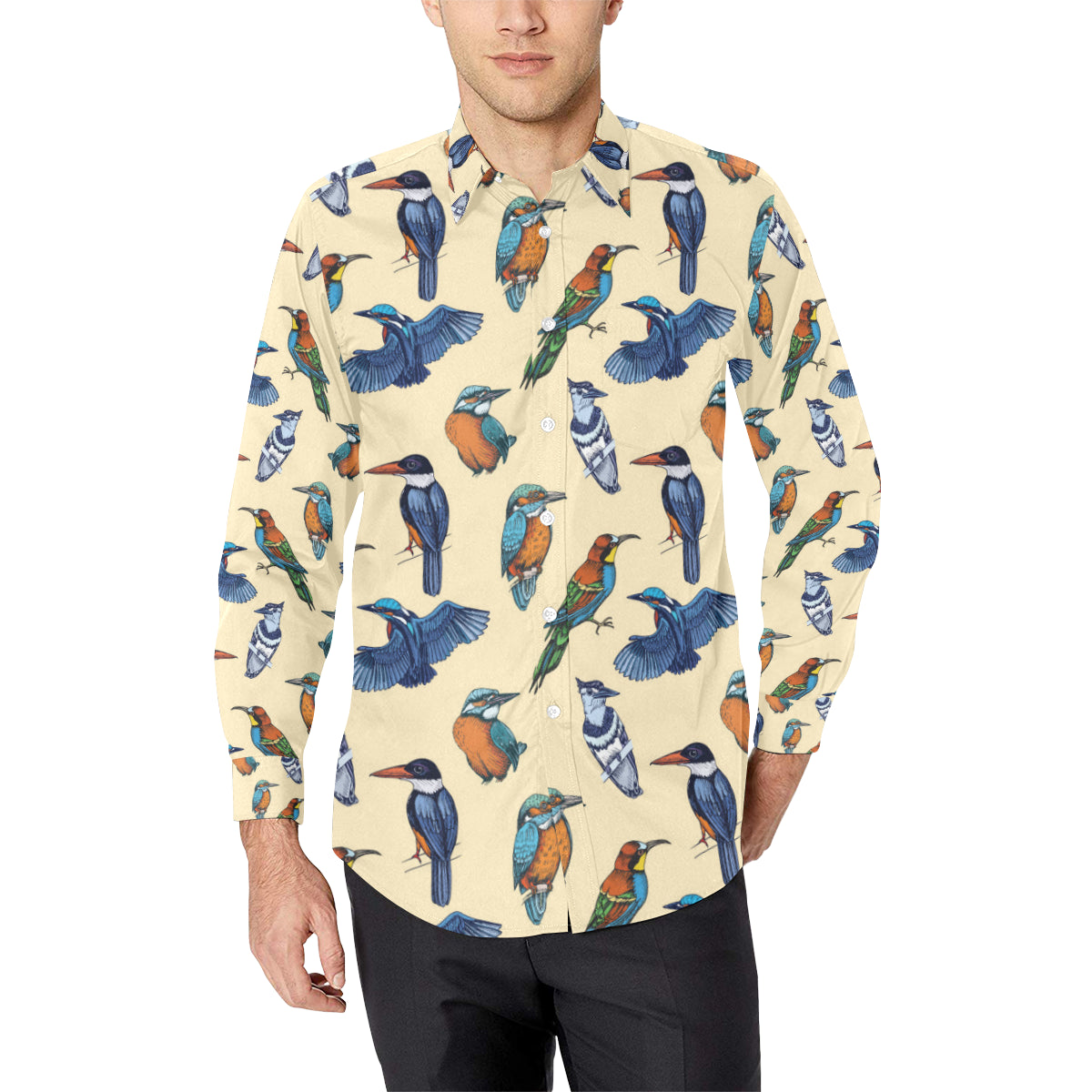 Kingfisher Bird Pattern Print Design 04 Men's Long Sleeve Shirt