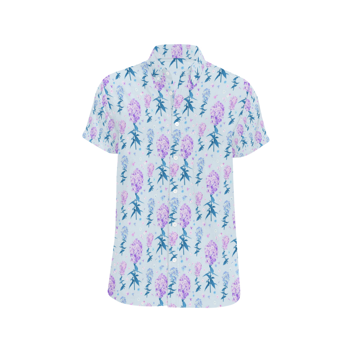 Lilac Pattern Print Design LI05 Men's Short Sleeve Button Up Shirt