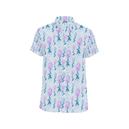 Lilac Pattern Print Design LI05 Men's Short Sleeve Button Up Shirt