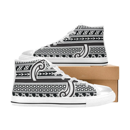 Samoan Style Print Design LKS305 High Top Women's White Shoes