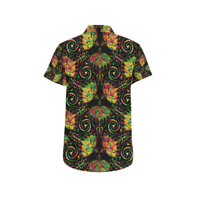 lotus Boho Pattern Print Design LO09 Men's Short Sleeve Button Up Shirt