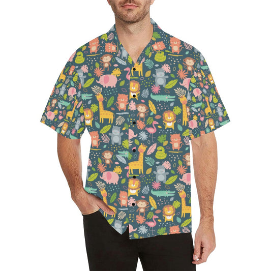 Safari Animal Cartoon Print Design LKS305 Men's Hawaiian Shirt