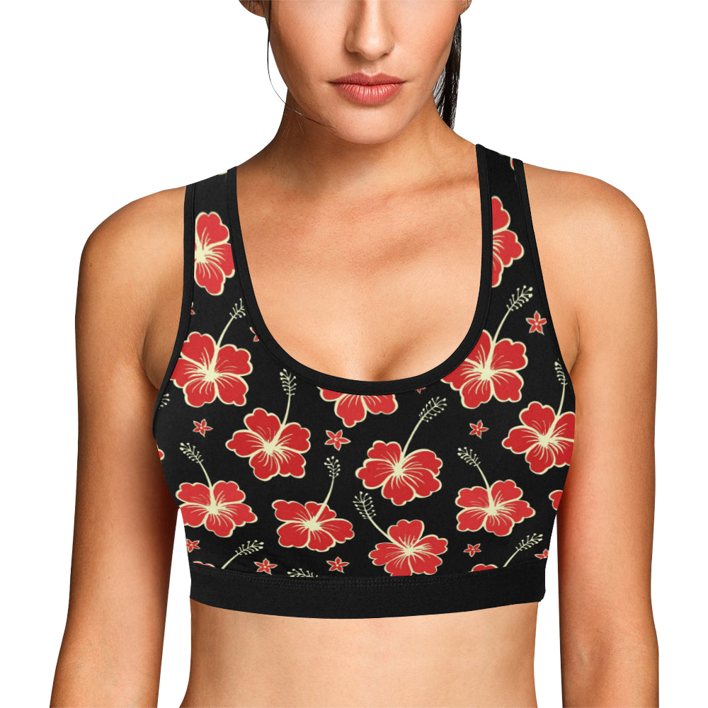 Red Hibiscus Pattern Print Design HB021 Sports Bra