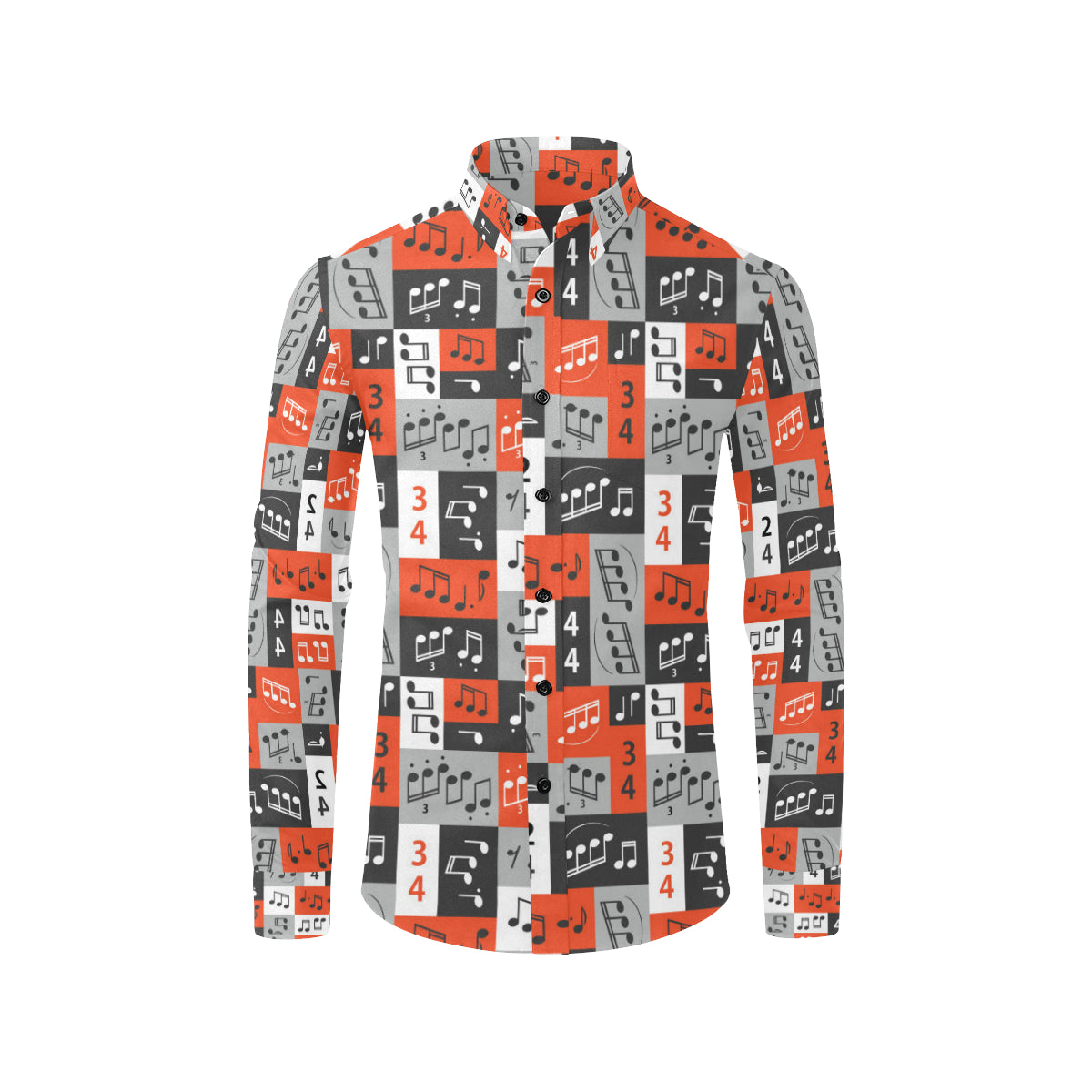 Music Note Design Themed Print Men's Long Sleeve Shirt