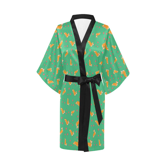 Cardigan Welsh Corgis Pattern Print Design 03 Women's Short Kimono