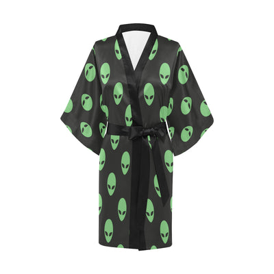 Alien Green Neon Pattern Print Design 01 Women's Short Kimono