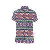 Aztec Pink Geometric Print Pattern Men's Short Sleeve Button Up Shirt