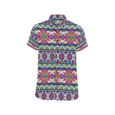 Aztec Pink Geometric Print Pattern Men's Short Sleeve Button Up Shirt