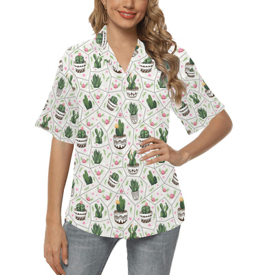 Cactus Pattern Print Design 04 Women's Hawaiian Shirt