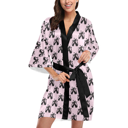 Black Cat Pattern Print Design 01 Women's Short Kimono