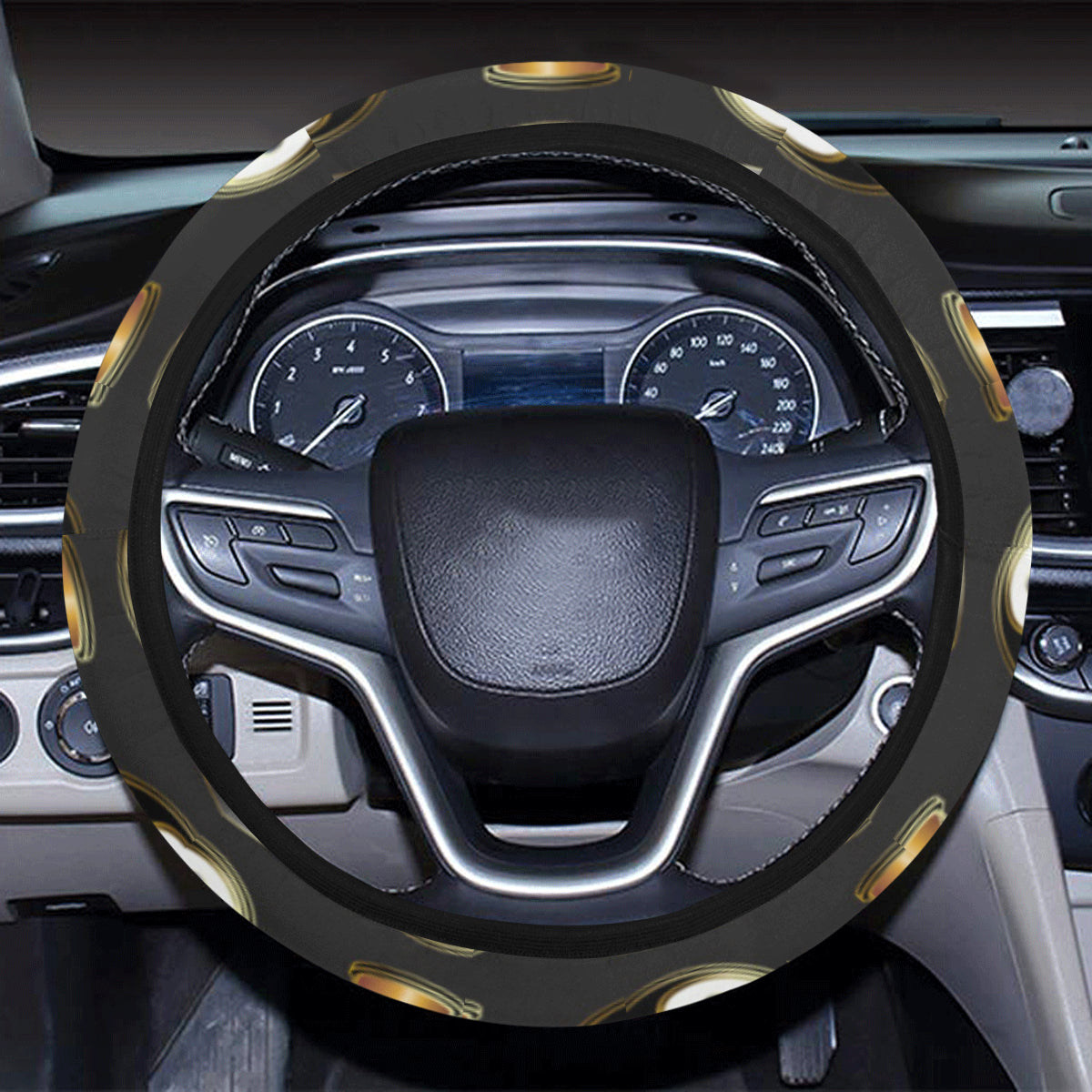 Yin Yang Skull Themed Design Print Steering Wheel Cover with Elastic Edge
