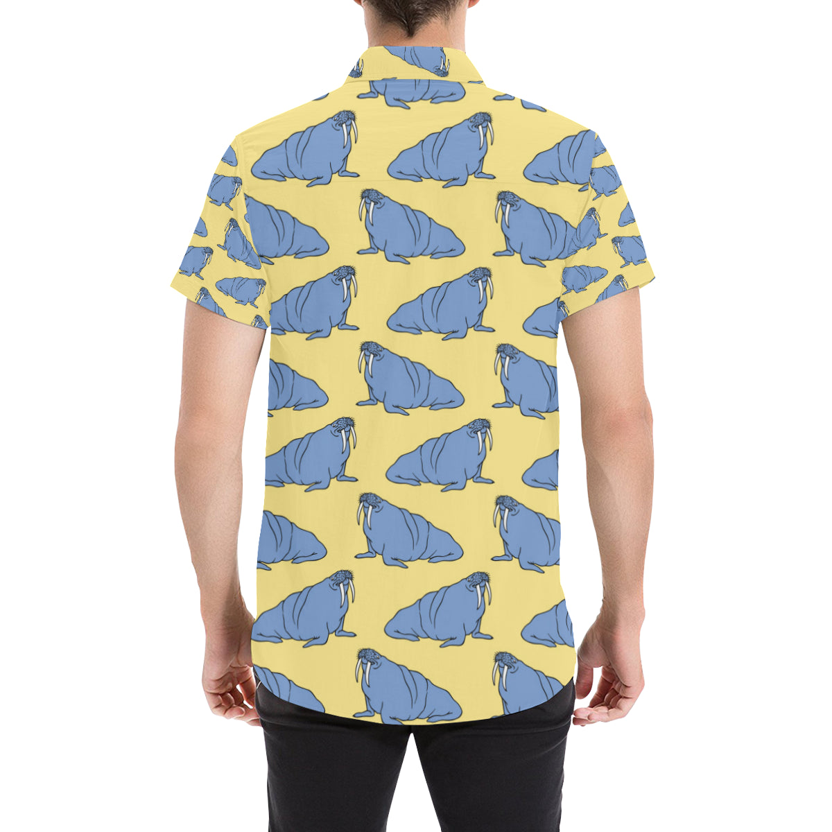 Walrus Pattern Print Design 02 Men's Short Sleeve Button Up Shirt