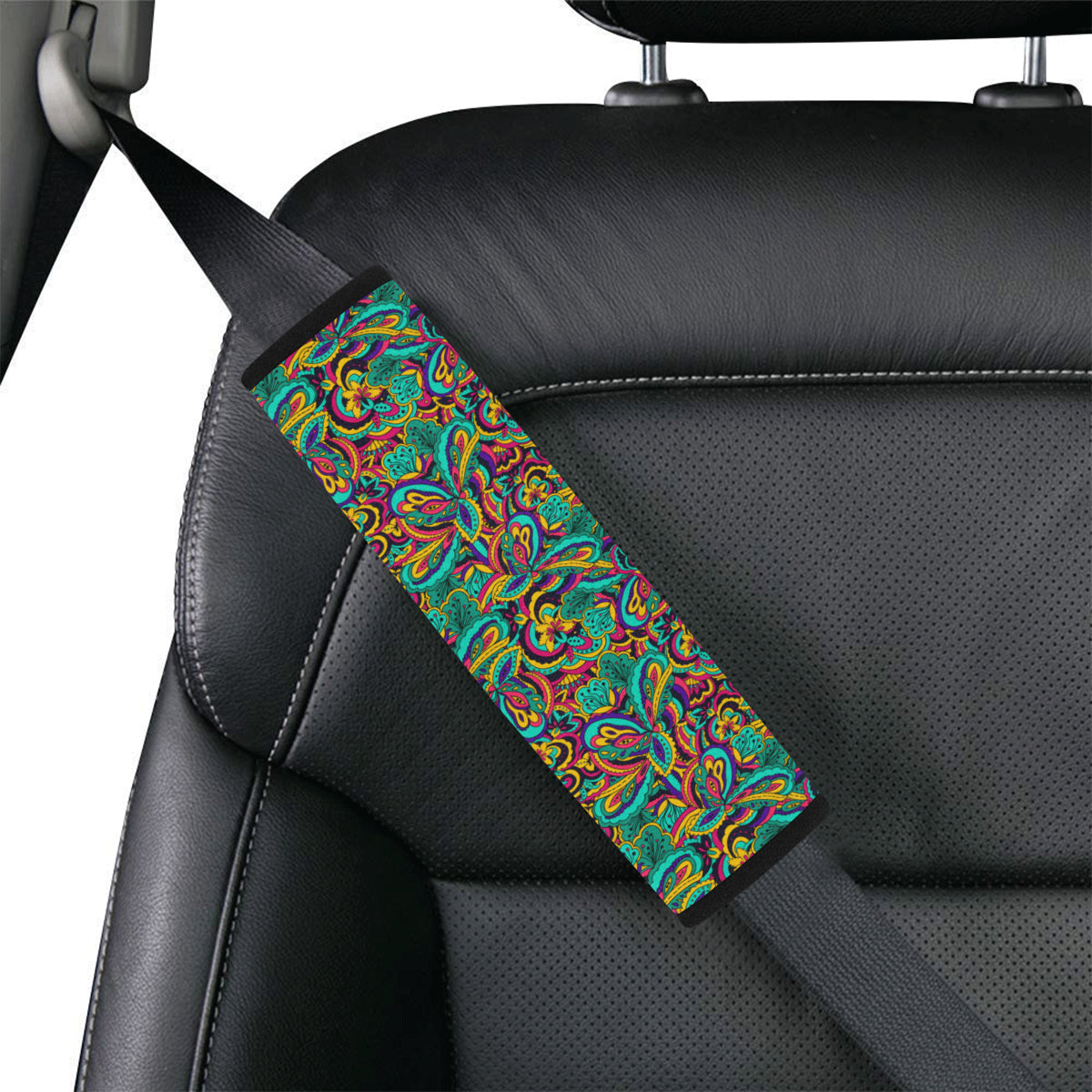Psychedelic Trippy Floral Design Car Seat Belt Cover