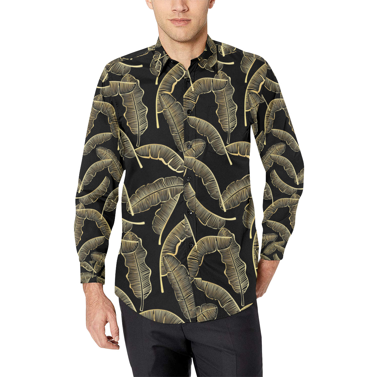 Banana Leaf Pattern Print Design BL07 Men's Long Sleeve Shirt