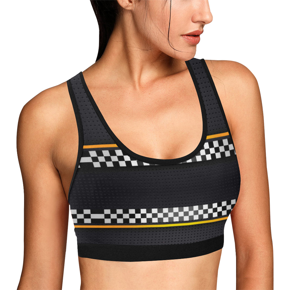 Checkered Flag Yellow Line Style Sports Bra