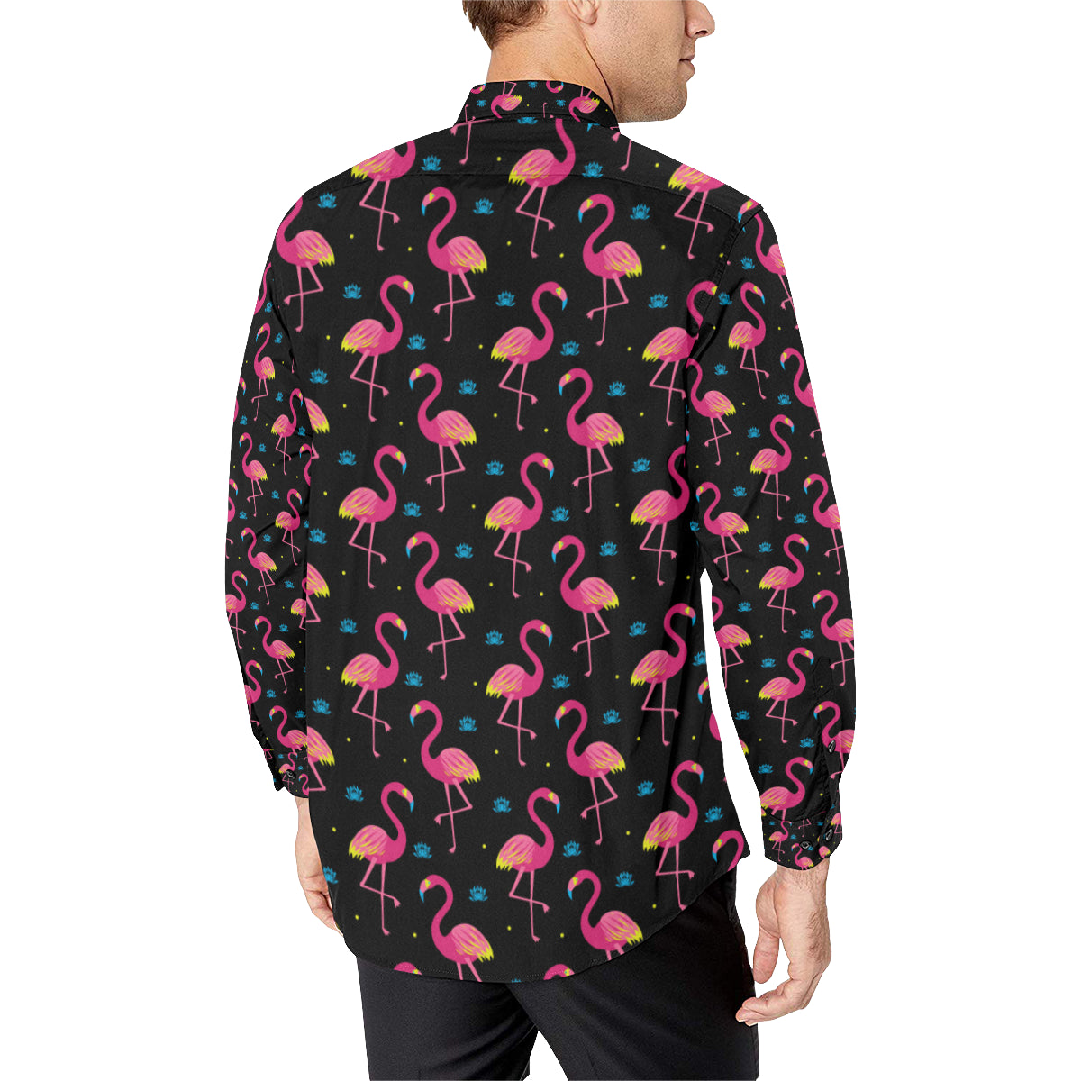 Flamingo Pink Neon Print Pattern Men's Long Sleeve Shirt