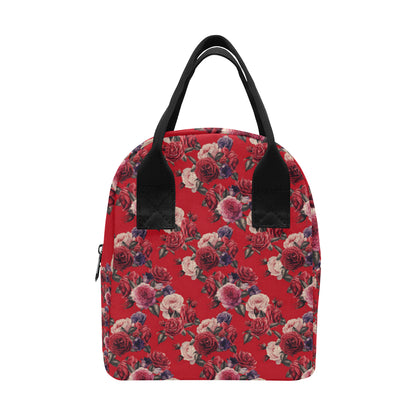 Rose Red Pattern Print Design RO07 Insulated Lunch Bag
