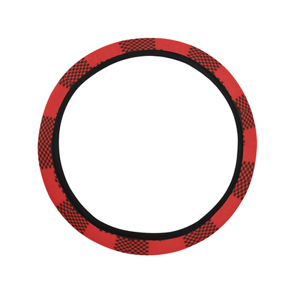 Buffalo check Red Pattern Print Design 05 Steering Wheel Cover with Elastic Edge