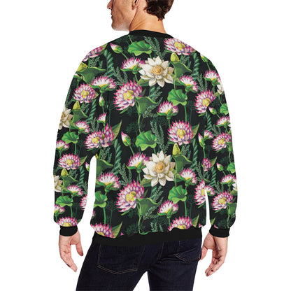 Water Lily Pattern Print Design WL010 Men Long Sleeve Sweatshirt